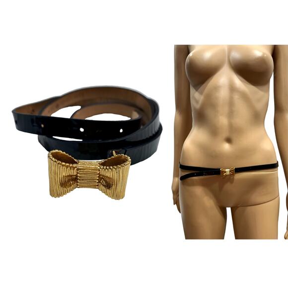 🖤 Vintage Kate Spade Black Patent Leather Bow Belt – Made in Italy | S/M - Picture 1 of 8